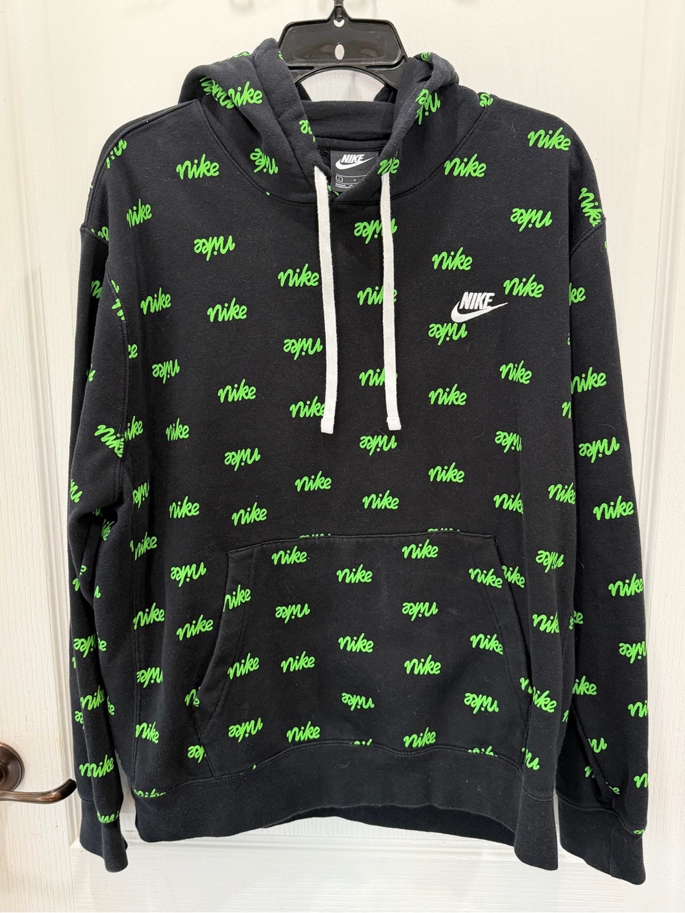 Nike Black Pullover Hoodie with Neon Green Logo Pattern